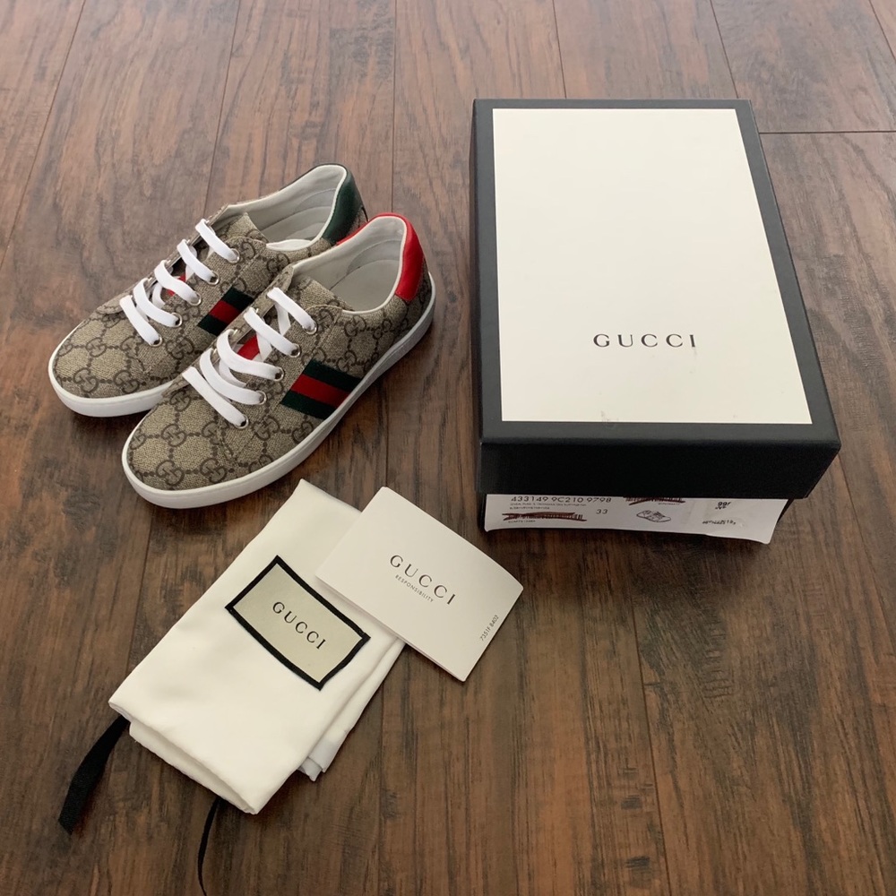 Gucci Kids GGSuperme Canvas Beige/Green Size 33